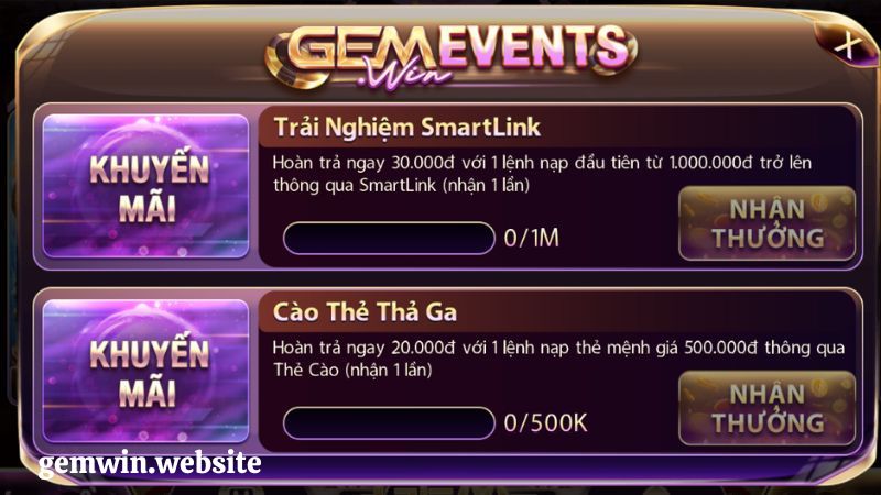 dang ky gemwin su kien hoan tra Sự kiện hoàn trả qua SmartLink hay qua thẻ cào