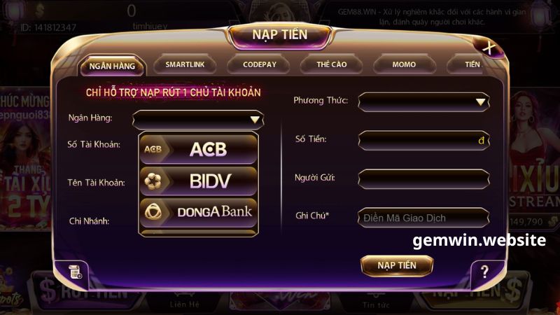 nap rut linh hoat Nạp, rút tiền Gemwin mang lại sự linh hoạt